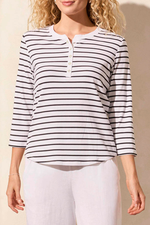 3/4 Sleeve Henley Top White