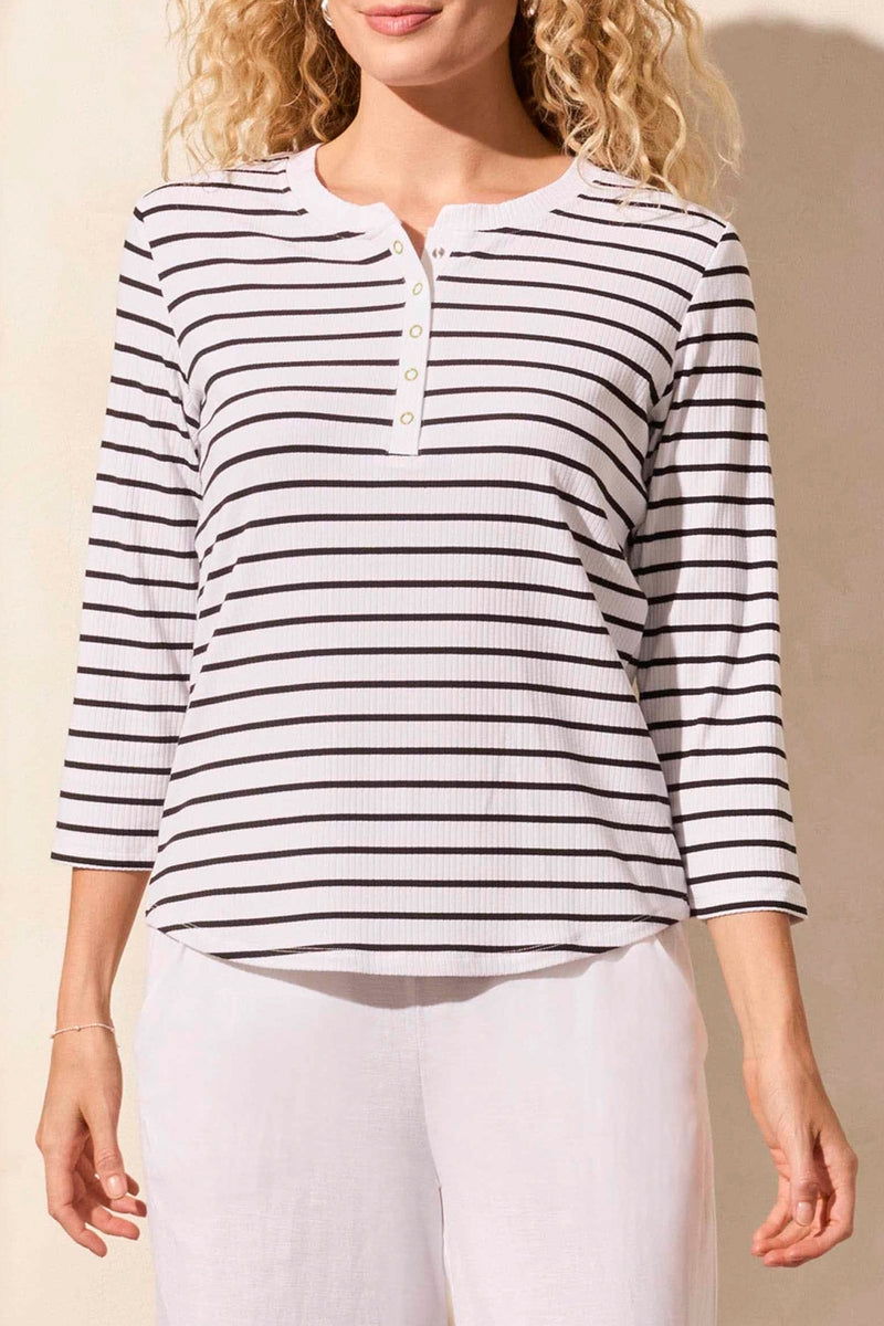 3/4 Sleeve Henley Top White