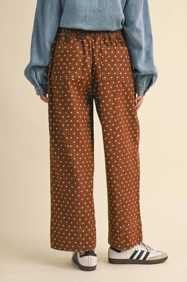 Polka Dot Wide Leg Crop Pants Toffee Brown