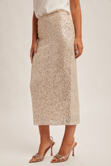 Sequin Slit Back Maxi Skirt Champagne