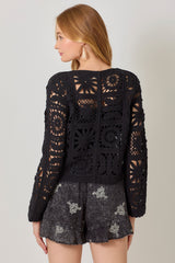 Crochet Button Up Jacket Black