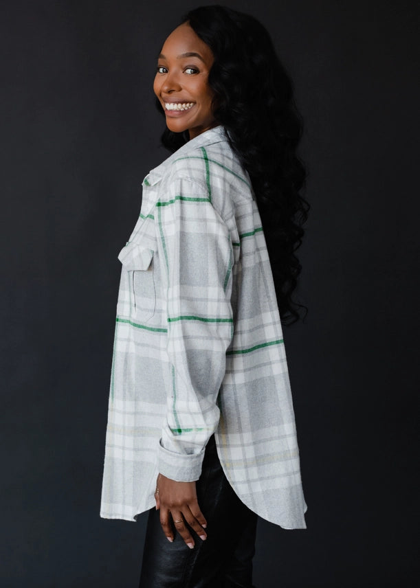 Bleached Dipped Flannel Shirt Gray, Cream + Green