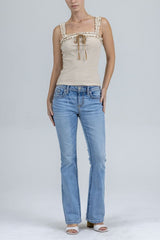 Tie Detail Striped Ruffle Tank Oatmeal