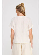 Button Down Stripe Tie Front Top Natural