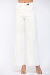 Contrast Stitch Triple Pintuck High Waist Flare Pants Cream