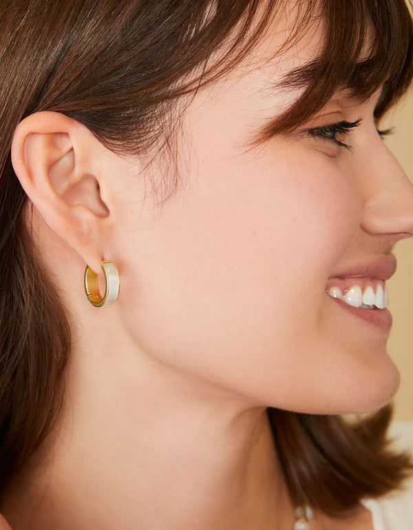 Mother of Pearl Midi Hoop Earrings - Gold