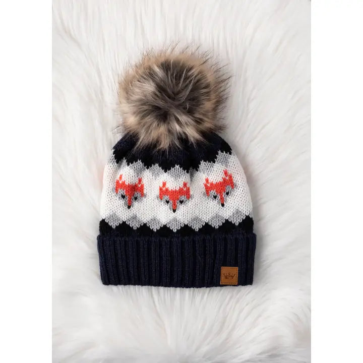 Fox Patterned Pom Hat