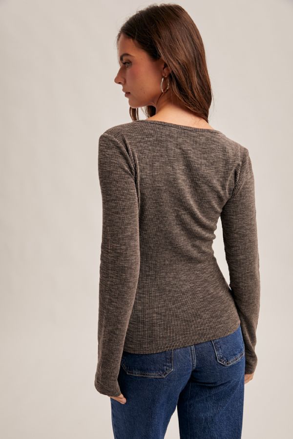 Lace Trim Detailed Long Sleeve Rib Top Washed Black