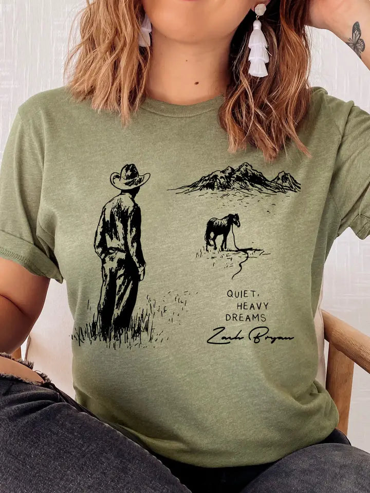 Quiet Heavy Dreams Zach Bryan Tee Heather Olive