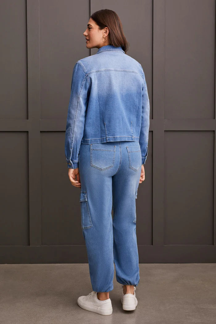 Patch Pocket Textured Denim Jacket Blue Delight