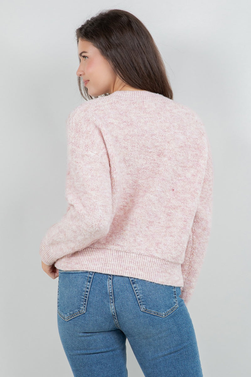 Fuzzy Texture Crew Sweater Pink