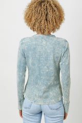 Washed Thermal Henley Top Washed Blue