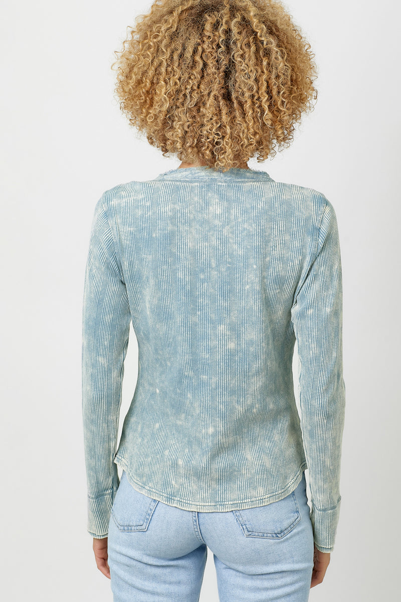 Washed Thermal Henley Top Washed Blue