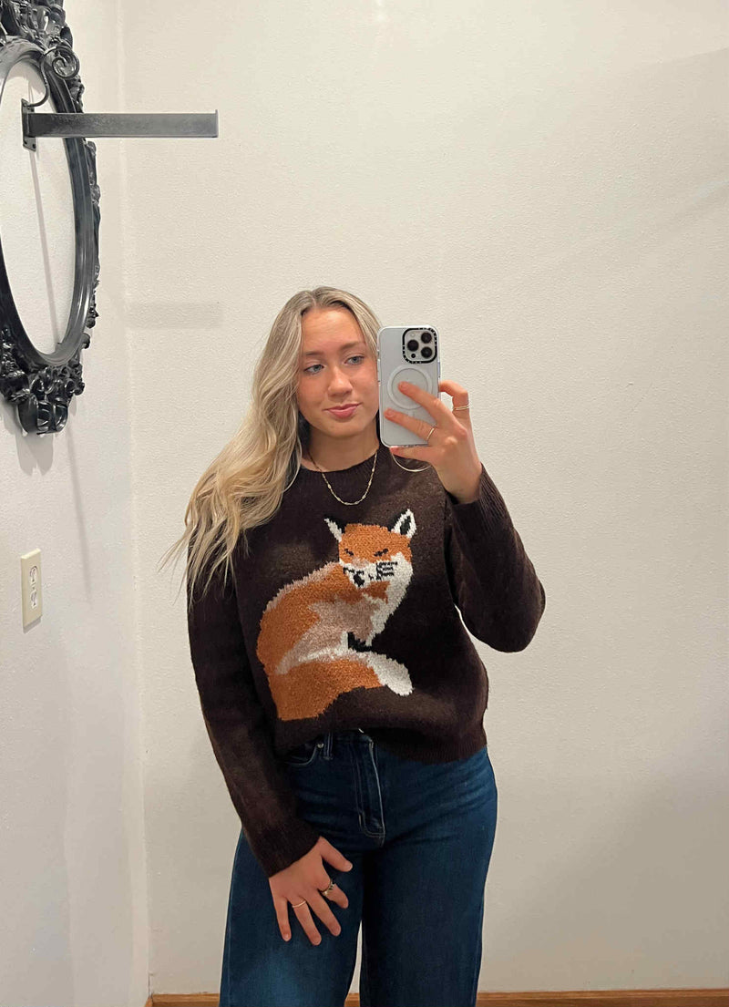 Cozy Fox Crew Sweater Coffee