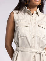 Ivy Sleeveless Belted Dress Seashell