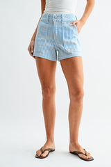 Utility Denim Shorts Light Blue Stripe