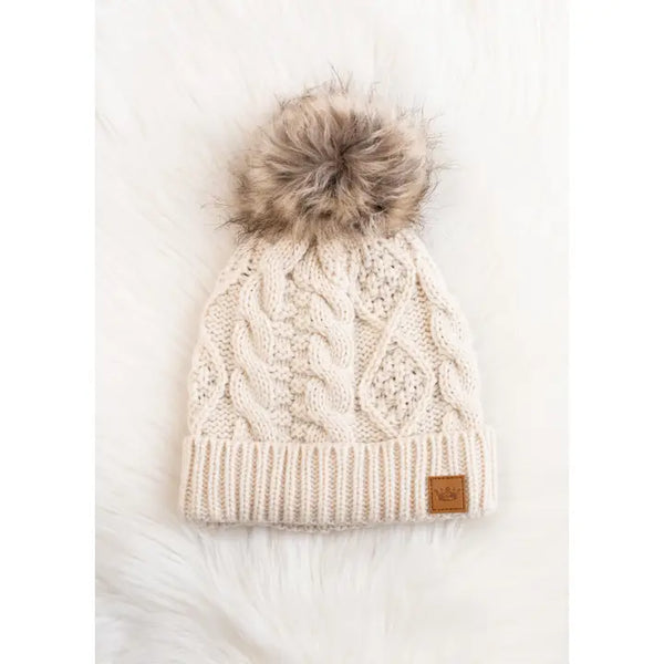 Cable Knit Natural Pom Hat Beige