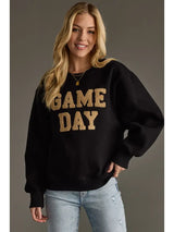 Textured Game Day Crew Neck Sweatshirt Black + Camel