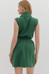 Zip Up Sleeveless Mini Dress Hunter Green