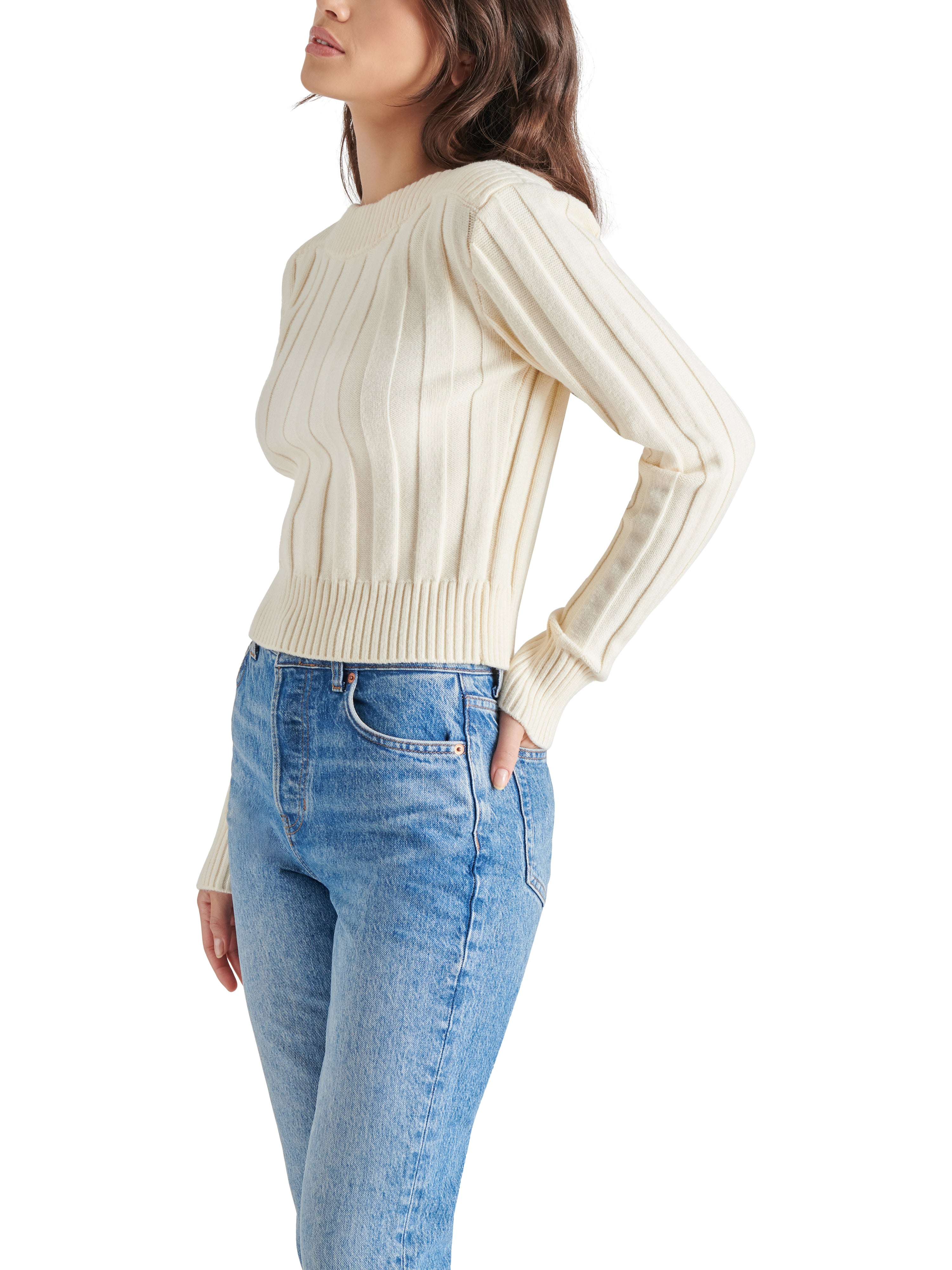 Serra Boat Neck Rib Sweater Cream