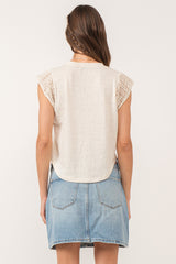 Daria Crochet Trim Curved Hem Top Birch