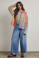 Rainbow Button Up Knit Sweater Cardi Sky + Purple