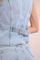 Tailored Seam Denim Vest Light Blue