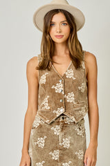 Embroidered Corduroy Vest Washed Toffee