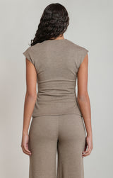 Cross Wrap Knit Top Light Heather Brown