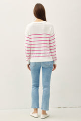 Lightweight Striped Single Pocket Sweater Fuchsia