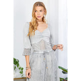 Sheared Back Lace Stonewashed Crop Top Grey