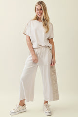 Boho Trim Mineral Wash Wide Leg Pants Natural