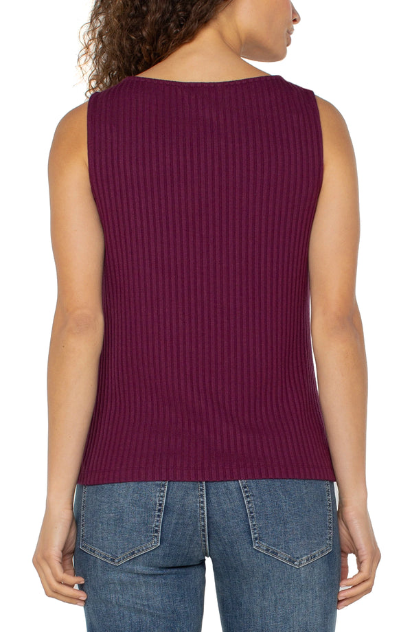 Sleeveless Boat Neck Rib Knit Top Wine Berry