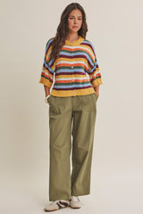 Maple Street Multi Stripe Half Sleeve Cardigan Mustard Multi