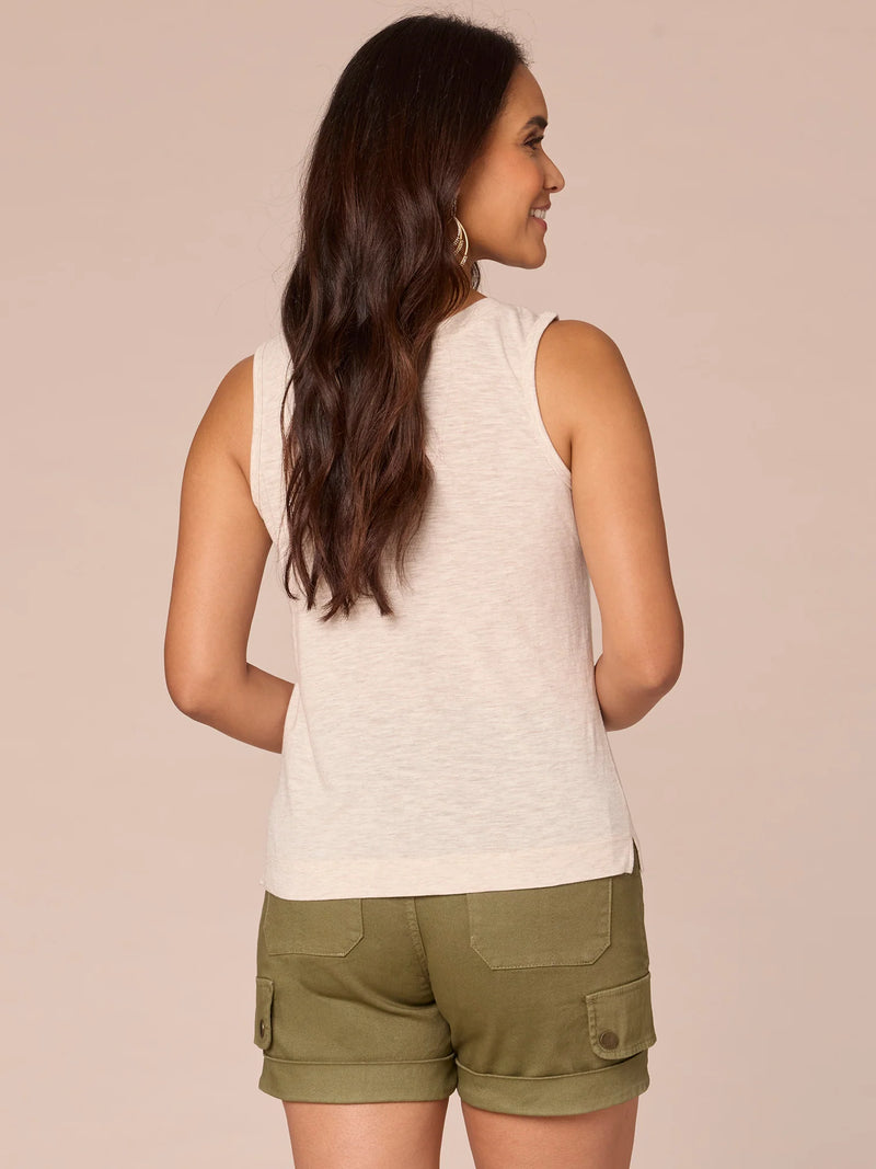 Notched Scoop Neck Side Slit Tank Heather Jute