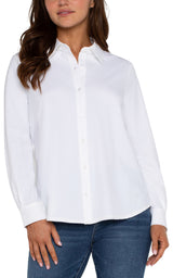 Long Sleeve Button Front Knit Shirt White