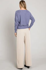 Mix Textured Sleeves Dolman Pullover Sweater Blue Iris