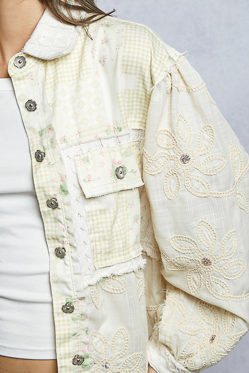 Floral Embroidered Lace Patchwork Jacket Natural Multi