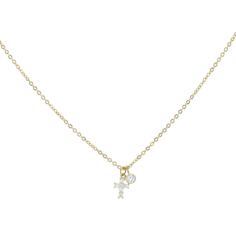 Cross Stud Charm Necklace - Gold