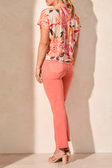 Collared Button Details Tie Front Short Sleeve Top Teaberry