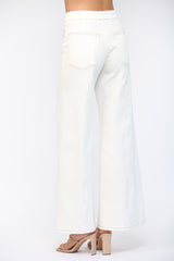 Contrast Stitch Triple Pintuck High Waist Flare Pants Cream
