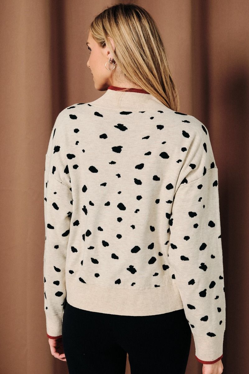 Pongo Mock Neck Dalmatian Sweater Cream + Black