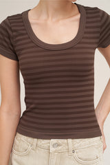 Striped Scoop Neck Tee French Roast