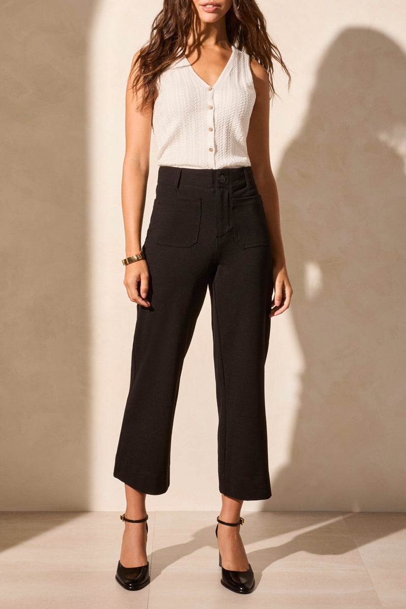 High Rise Fly Front Capri Black