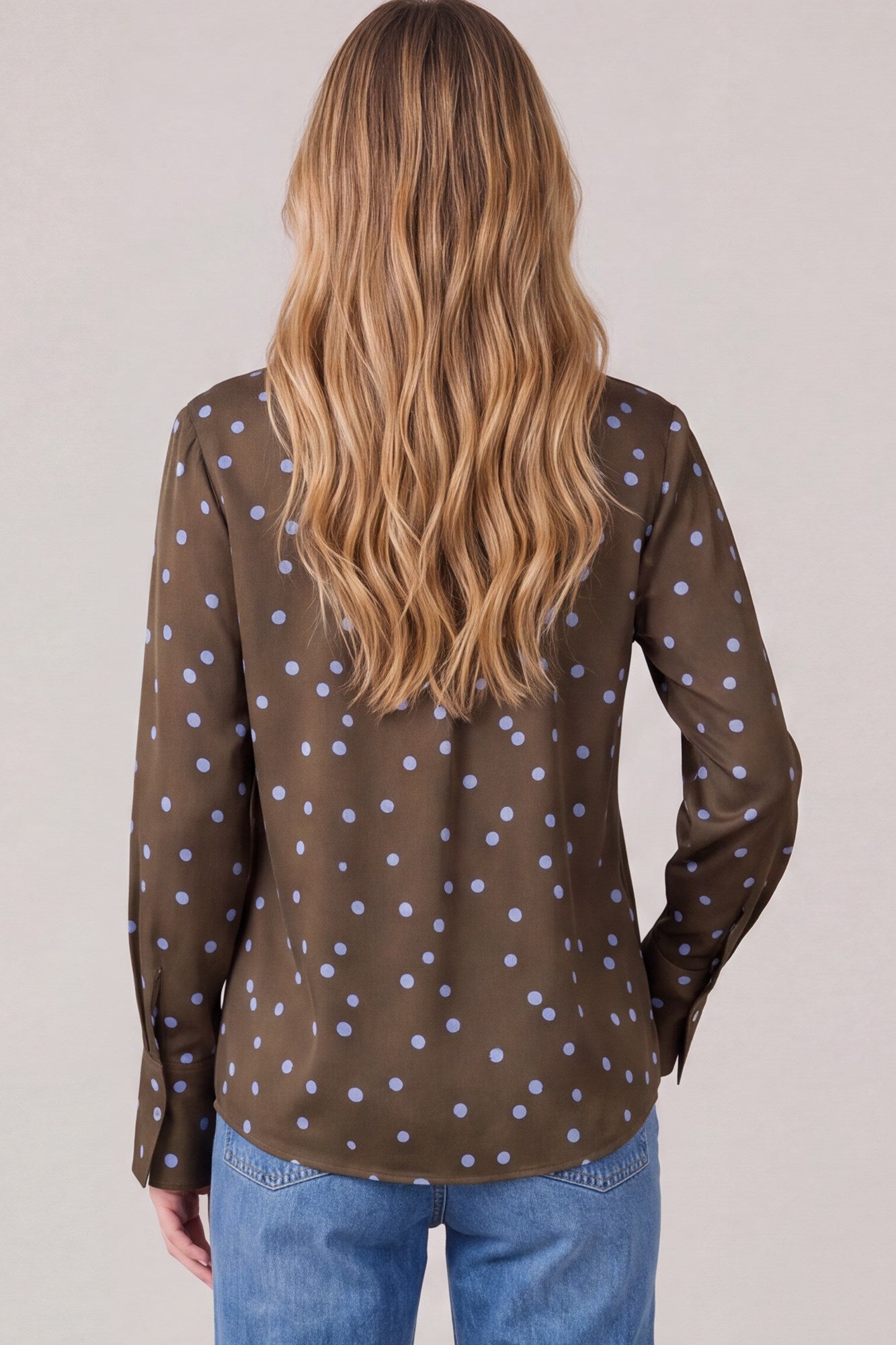 Stand Collar Polka Dot Blouse Brown
