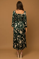 3/4 Sleeve Surplice Abstract Midi Dress Hunter Green