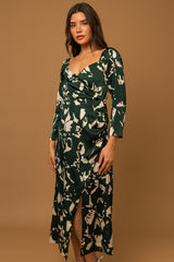 3/4 Sleeve Surplice Abstract Midi Dress Hunter Green