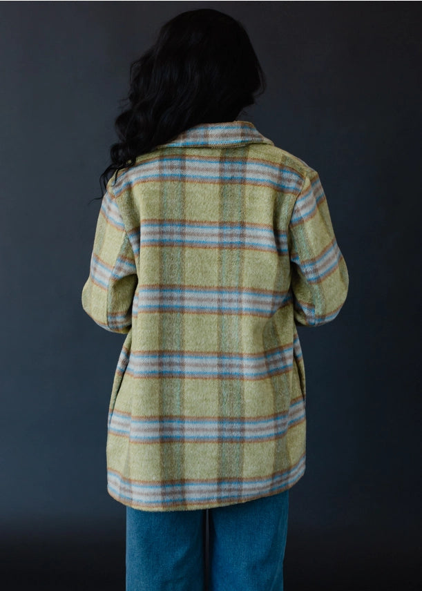 Buttoned Closure Plaid Shacket Green, Camel + Turquoise