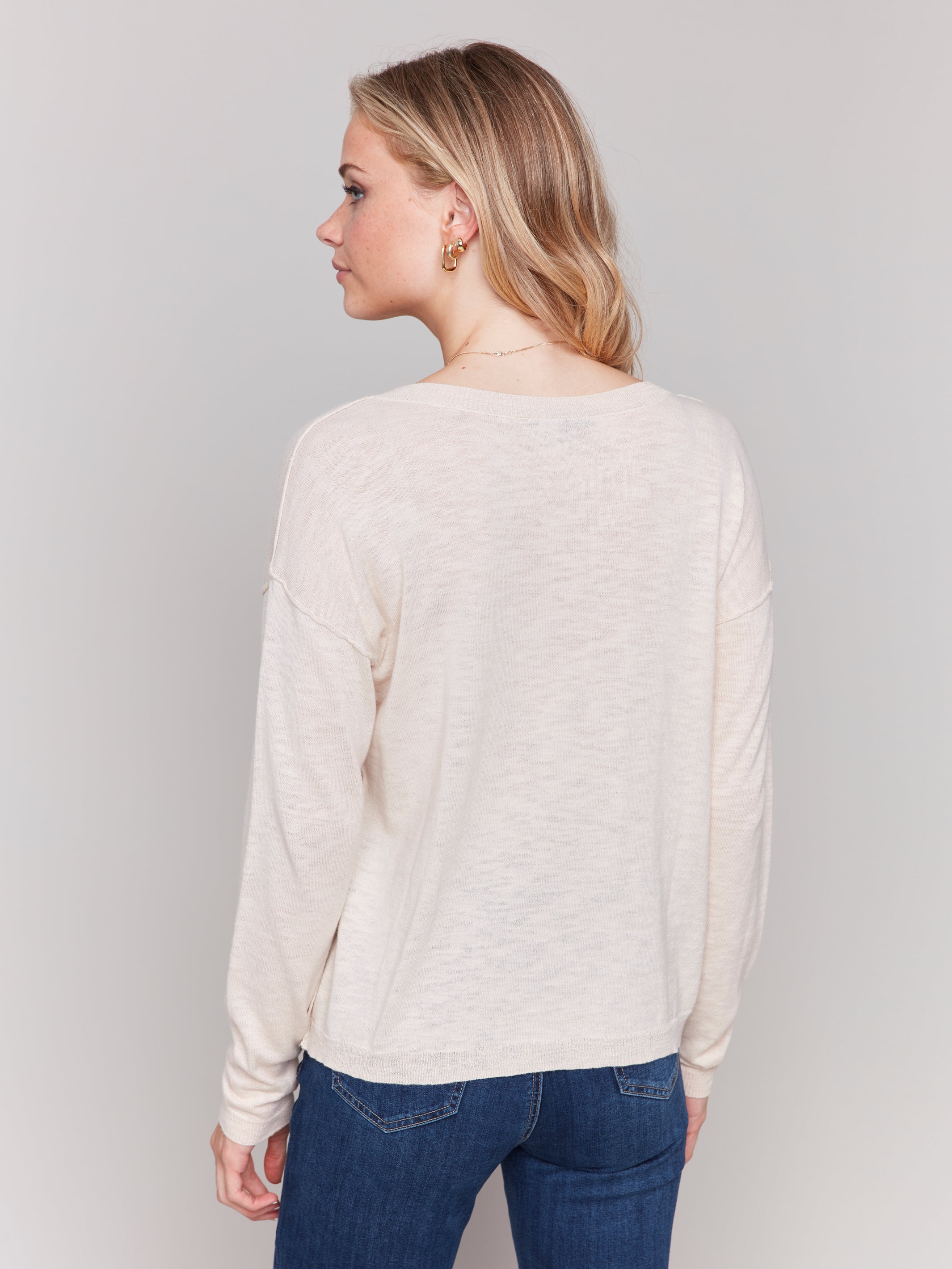 Embroidered Stems Vneck Sweater Flowers