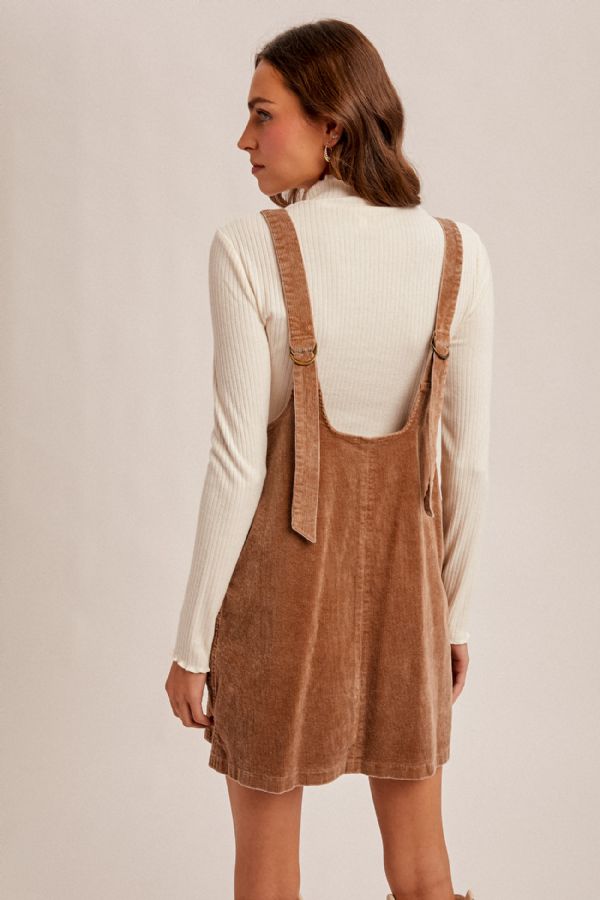 Snow Wash Corduroy Pinafore Overall Dress Taupe